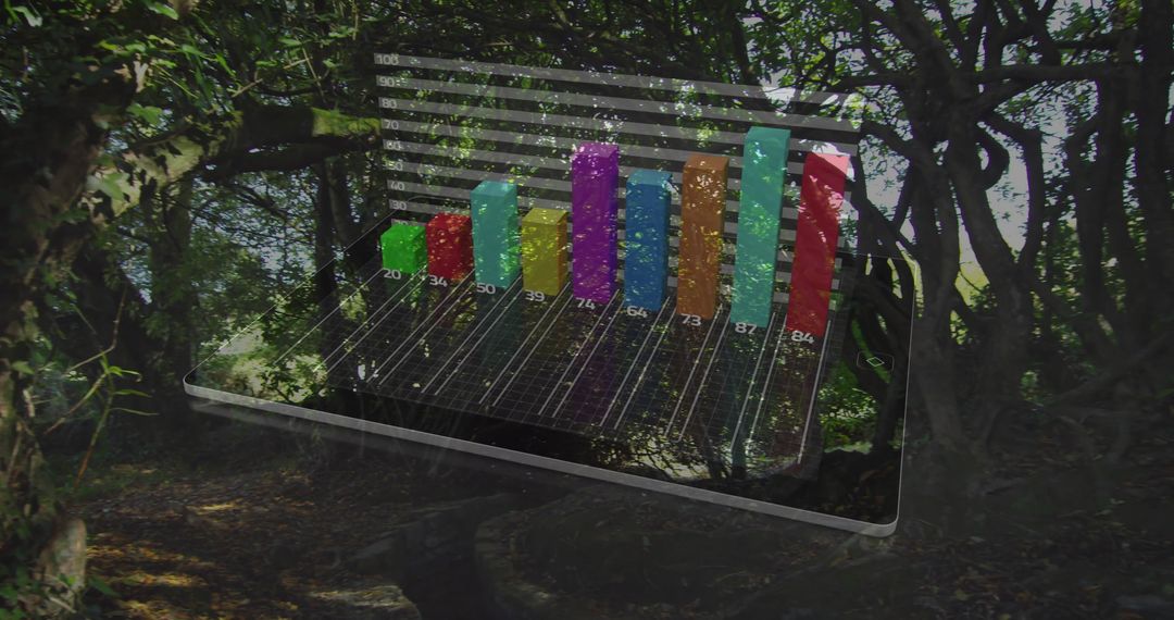 Data Visualization Over Forest Path Illuminated by Sunlight