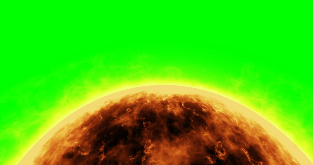 Sun Surface with Fiery Texture Against Green Background - Free Images, Stock Photos and Pictures on Pikwizard.com