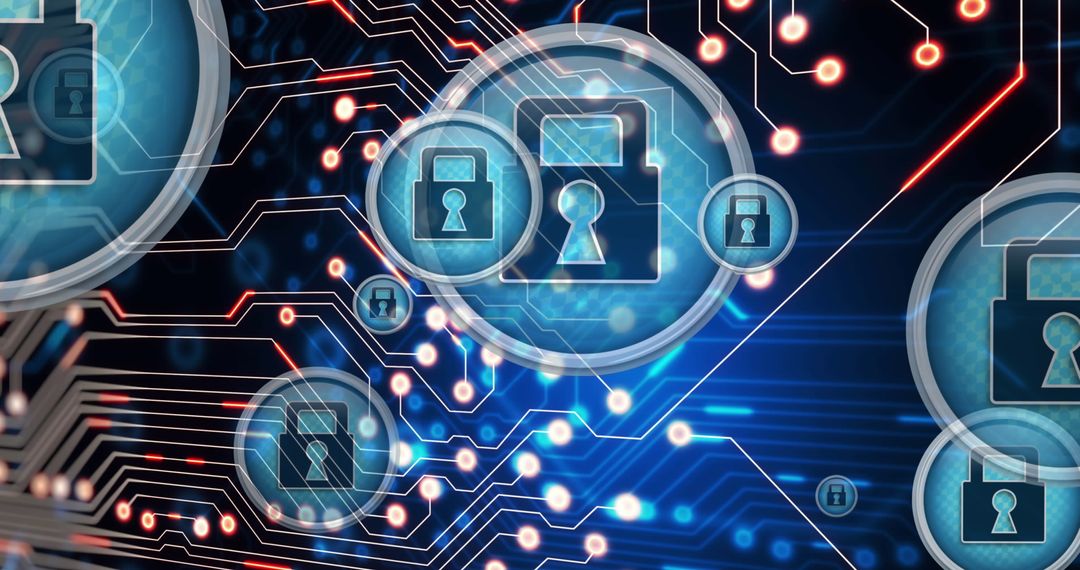 Digital Security Concept with Padlock Icons on Circuit Board