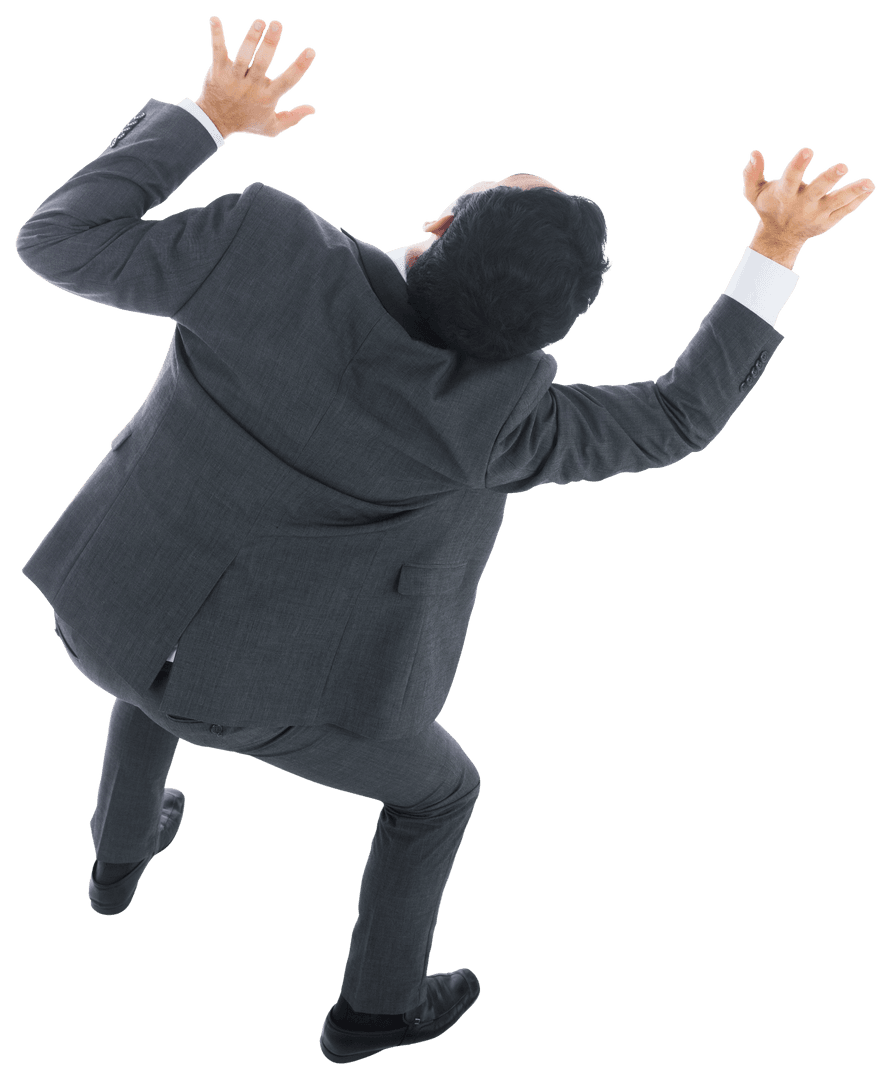 Dynamic Declining Man in Business Suit on Transparent Background