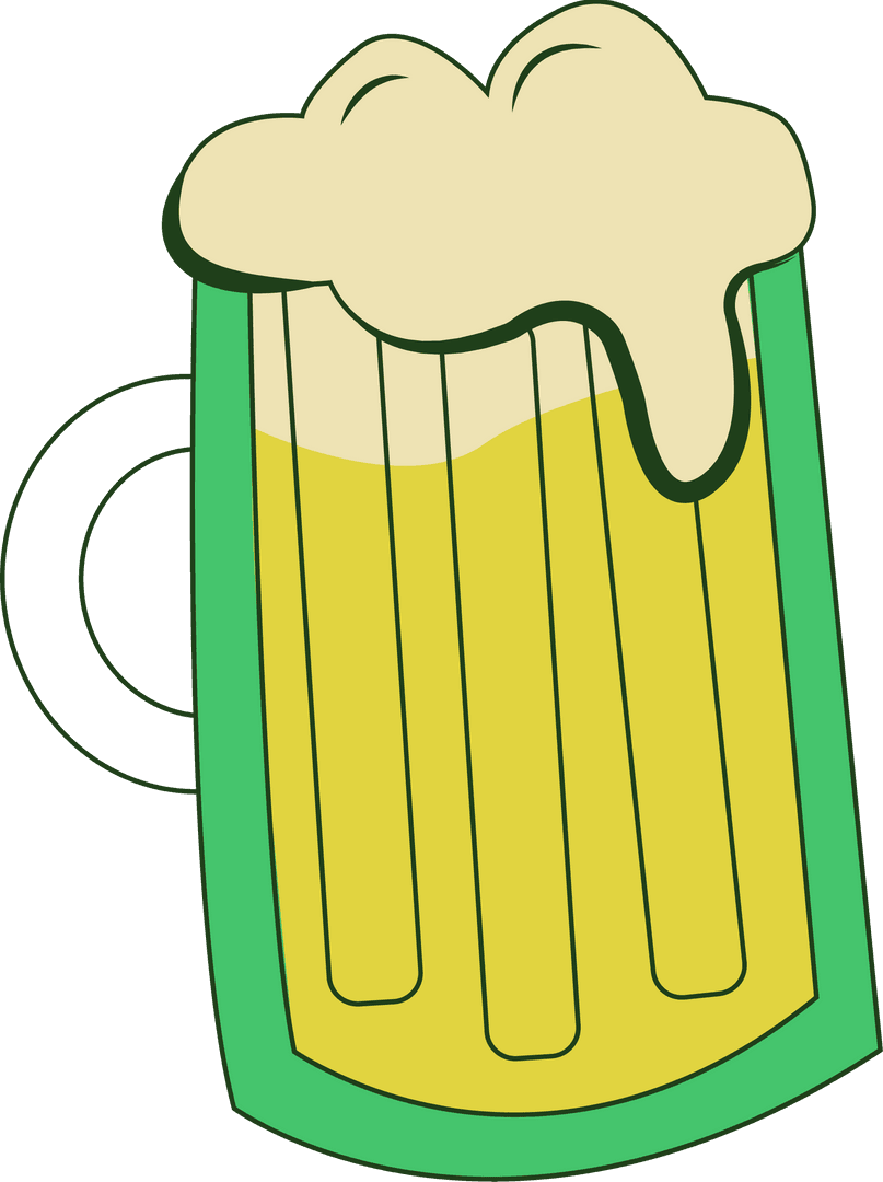 Transparent Beer Mug Illustration with Green Outline and Foam Top