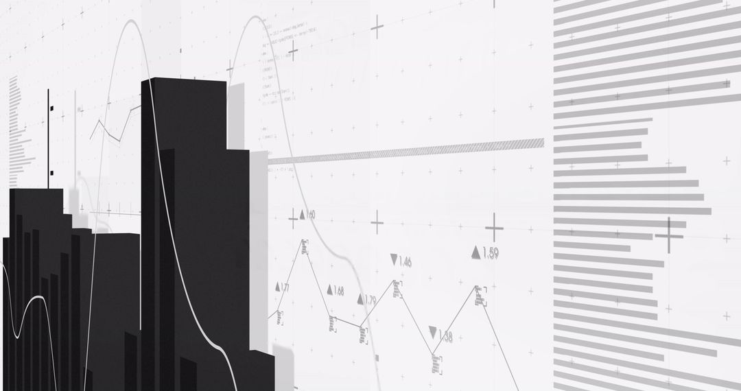 Digital Financial Data Overlays with Graphs on White Background
