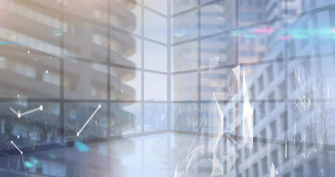 Digital Network Overlay on Modern Office Skyline View