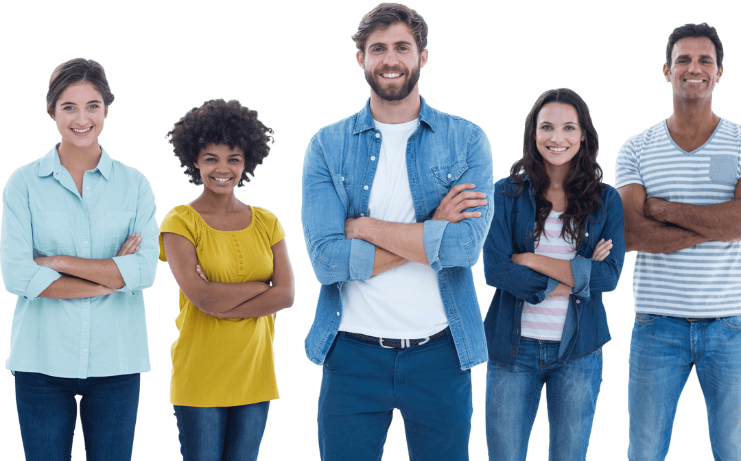 Transparent Diverse Group of Casual Colleagues Smiling Confidently