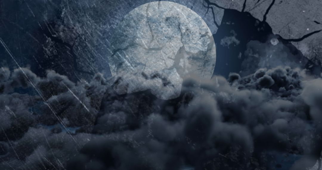 Moonlit Night with Storm Clouds and Lightning