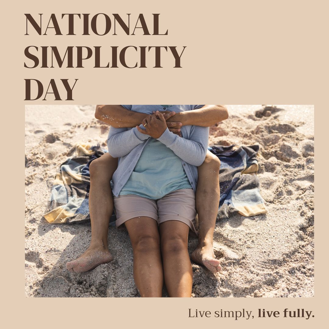 Senior Couple Embracing on Beach Celebrating Simplicity
