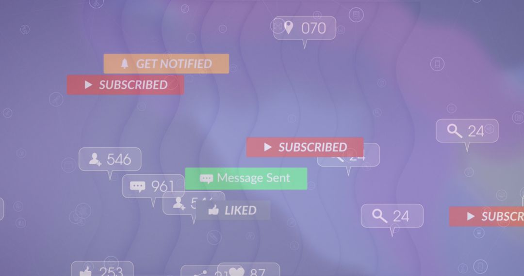 Social Media Notifications and Engagement Icons on Purple Background