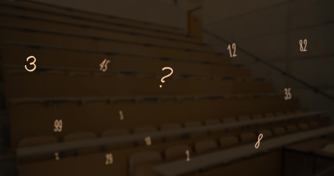 Floating mathematical symbols in empty lecture hall