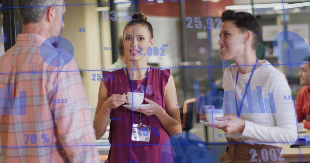 Colleagues with Data Overlay in Modern Office