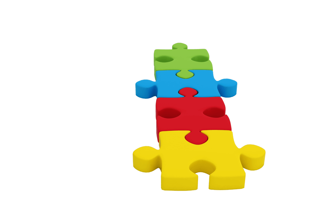 Colorful Puzzle Pieces on Transparent Background Autism Symbol