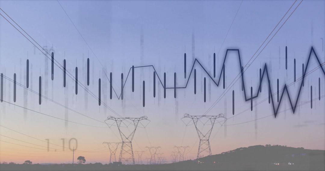 Power Lines and Candlestick Chart Blending Energy and Technology