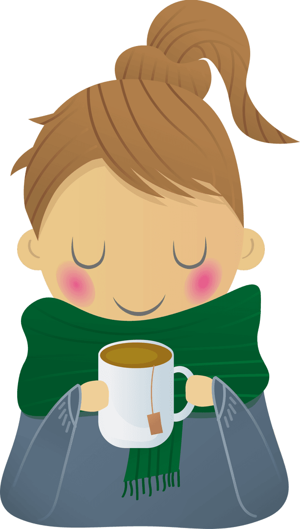 Transparent Cartoon Grandmother Enjoying Cozy Tea Time