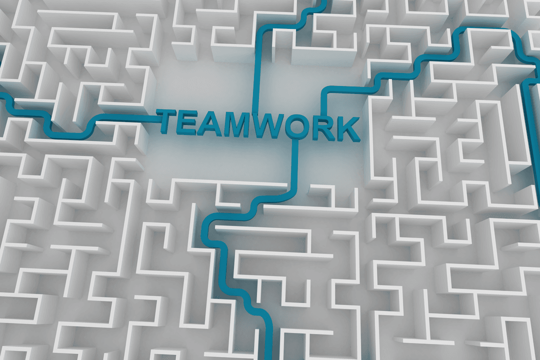 Transparent Teamwork Text in 3D White Labyrinth Design