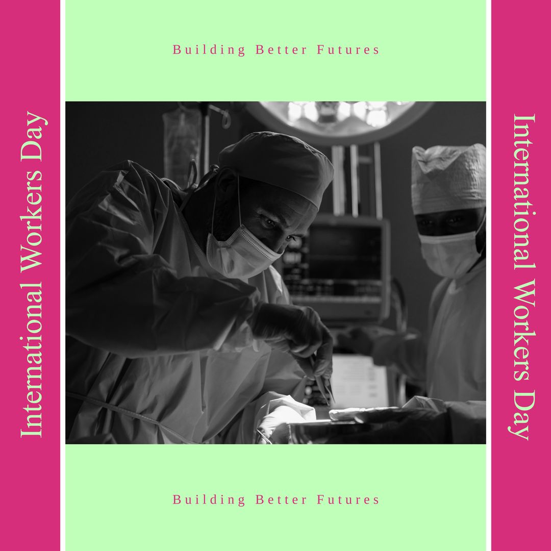 Diverse Surgeons Focusing During Surgery on International Workers Day