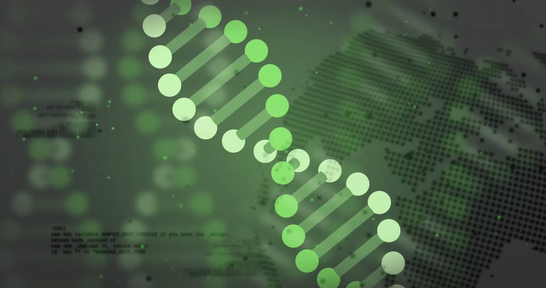 Green Digital DNA Strand Over Binary Code Background