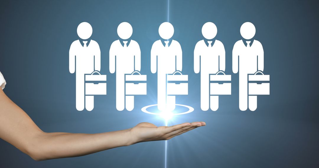 Imaginary Business Team Displayed Hovering on Hand