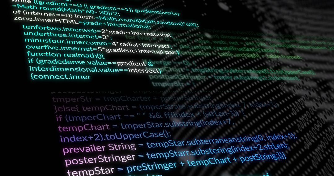 Glowing Code Layers with Digital Matrix Effect in Dark Virtual Space