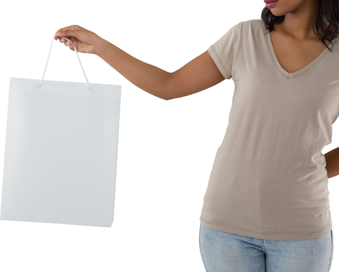 Smiling Woman Holding Blank White Shopping Bag with Transparent Background - Download Free Stock Images Pikwizard.com