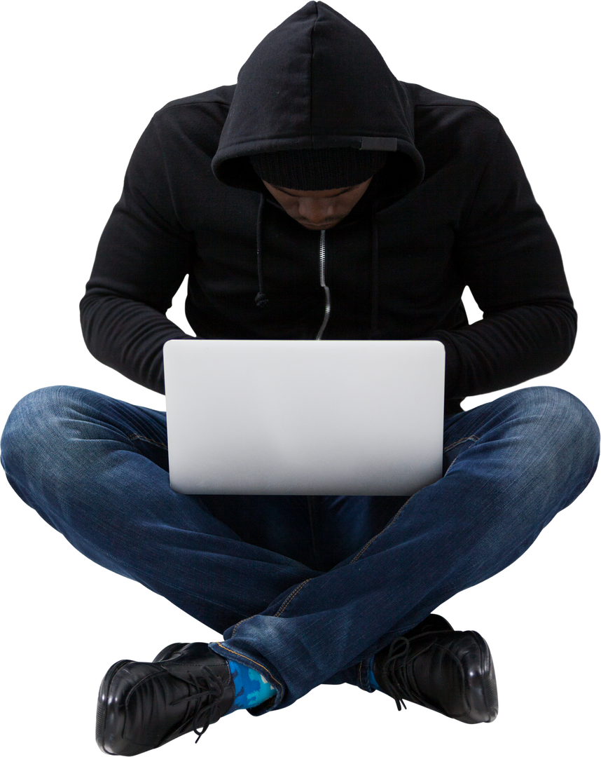 Transparent Male Hacker Using Laptop Sitting Cross-Legged - Download Free Stock Images Pikwizard.com