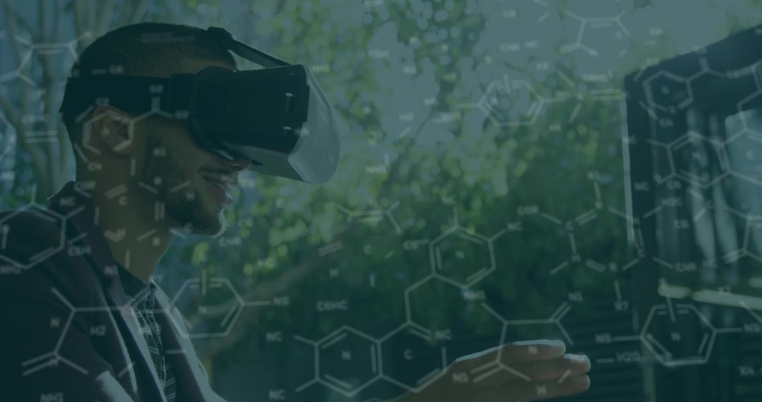 Mixed Race Men Engaging with Virtual Reality for Scientific Exploration