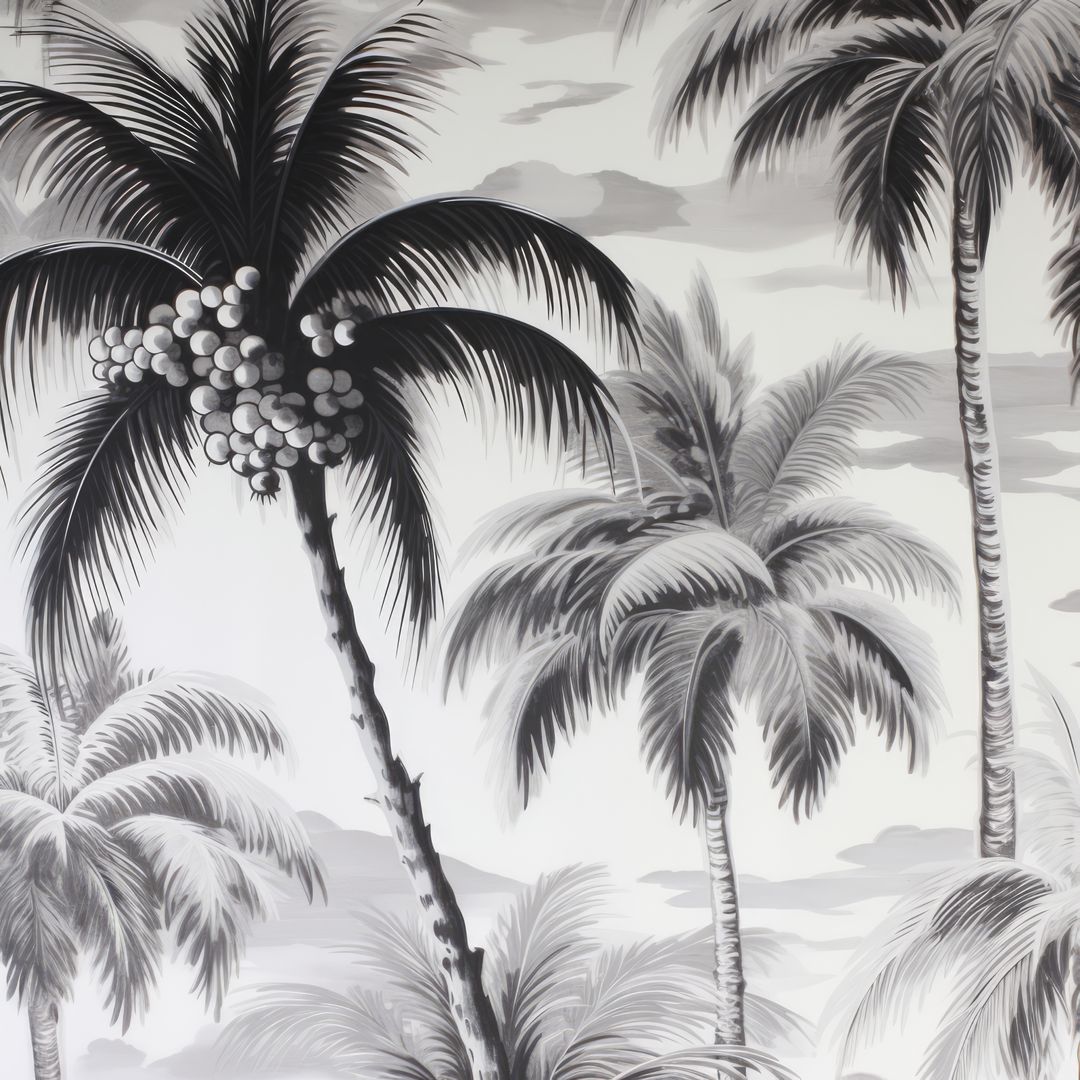 Tropical Palm Trees Illustrative Drawing in Black and White - Free Images, Stock Photos and Pictures on Pikwizard.com