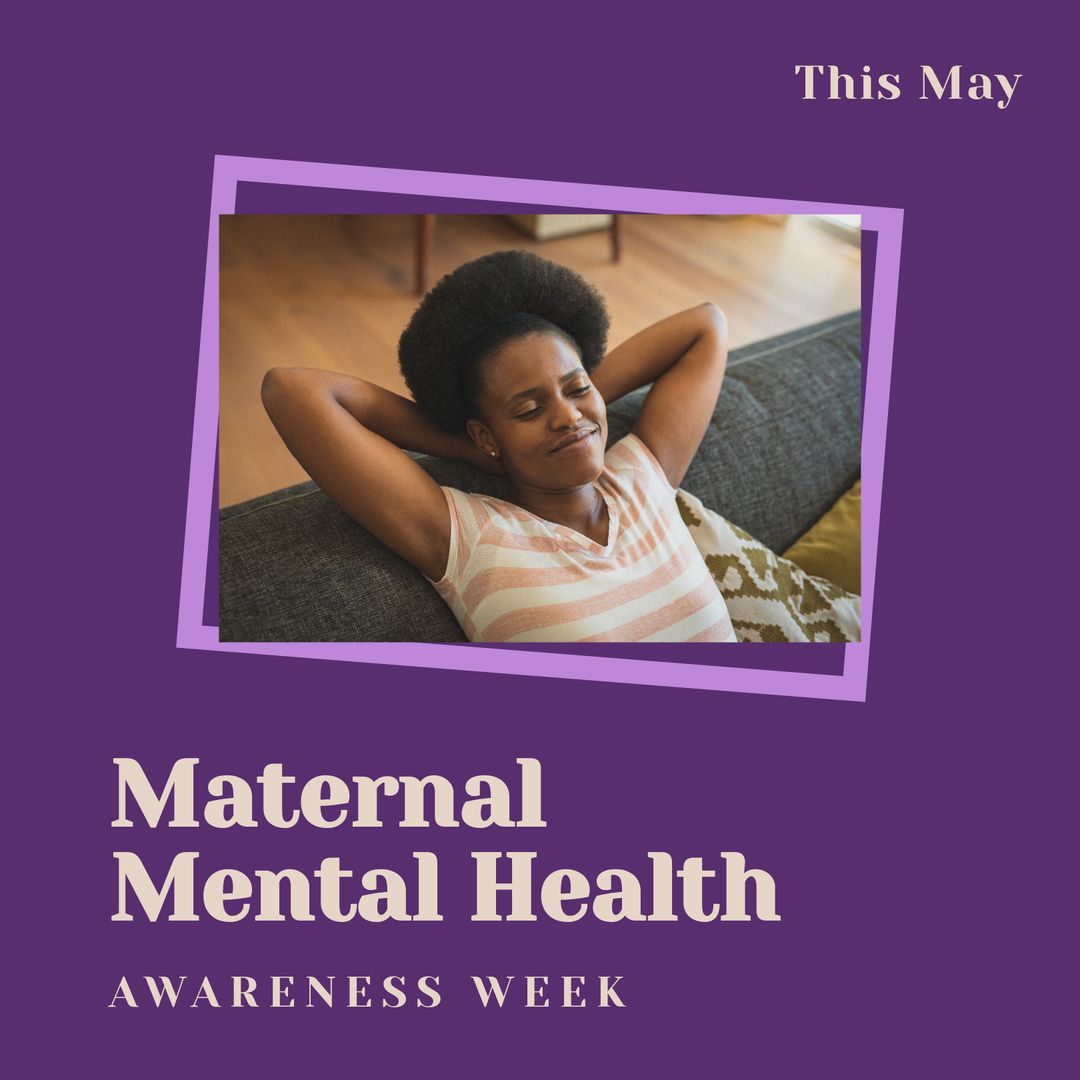 Maternal Mental Health Awareness Featuring Relaxed Woman on Sofa
