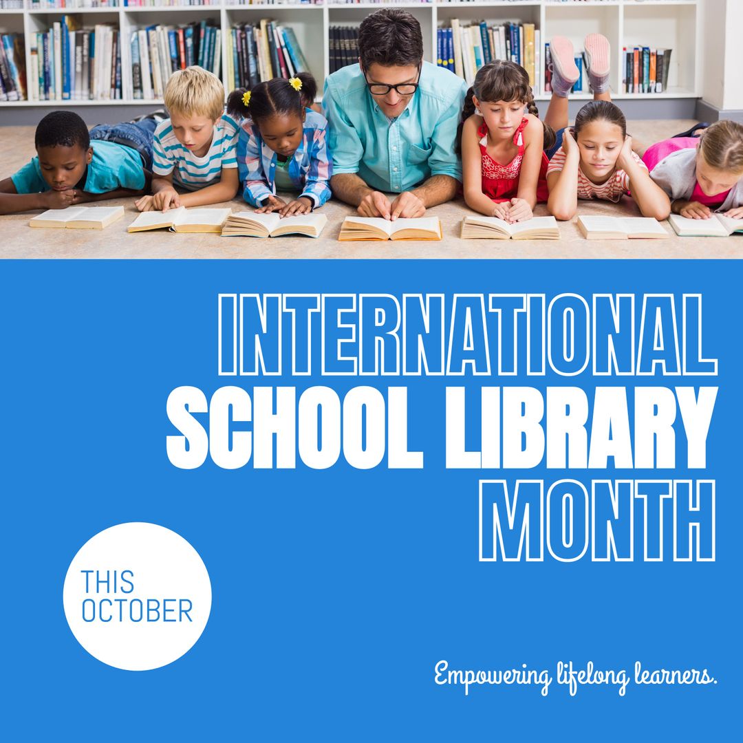 Diverse Group Celebrating International School Library Month with Reading