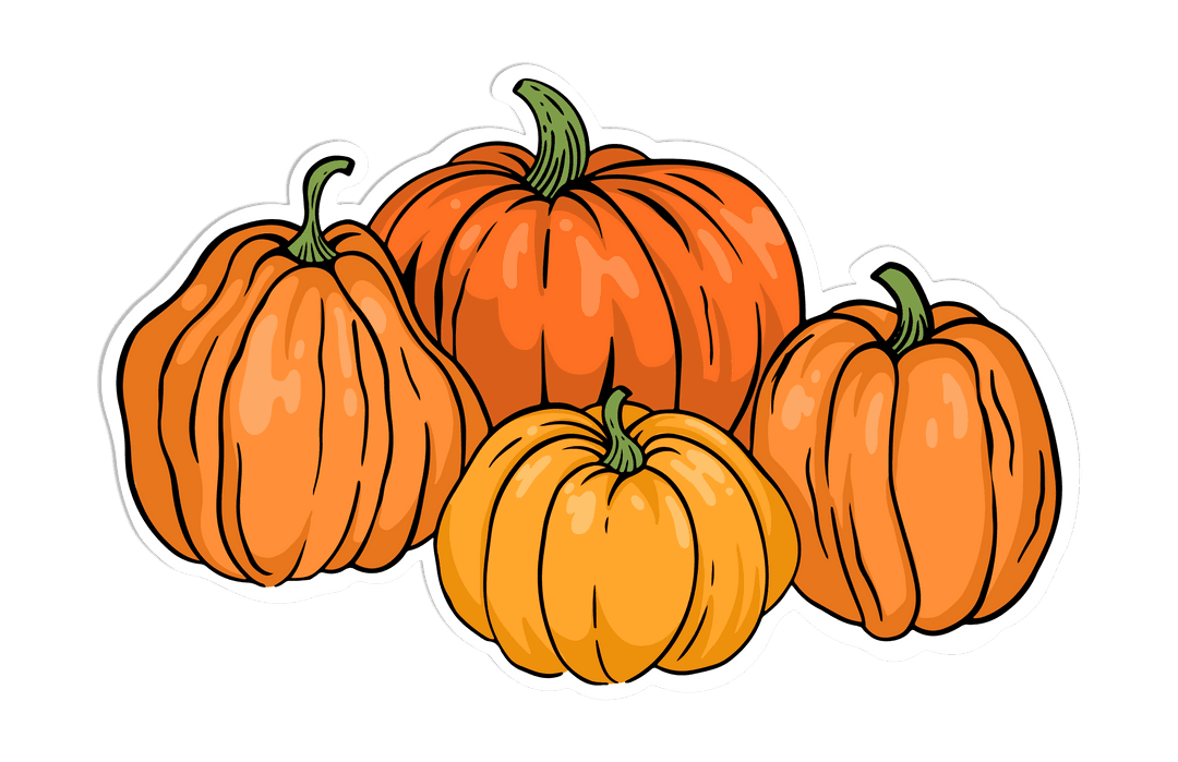 Four Stylized Pumpkins on Transparent Background: Sticker Design