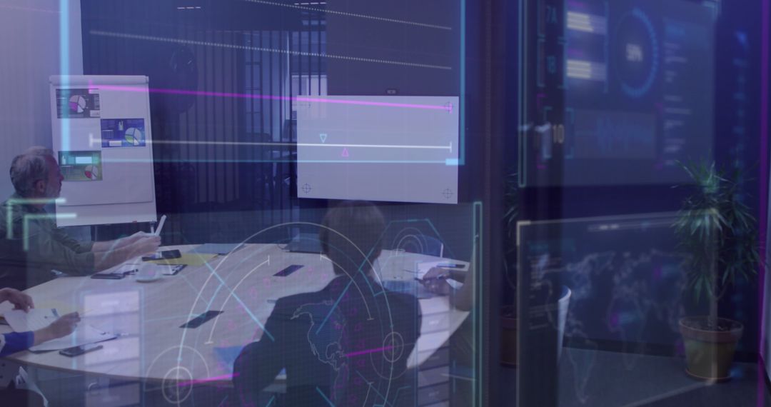 Global Business Meeting with Digital Data Overlay