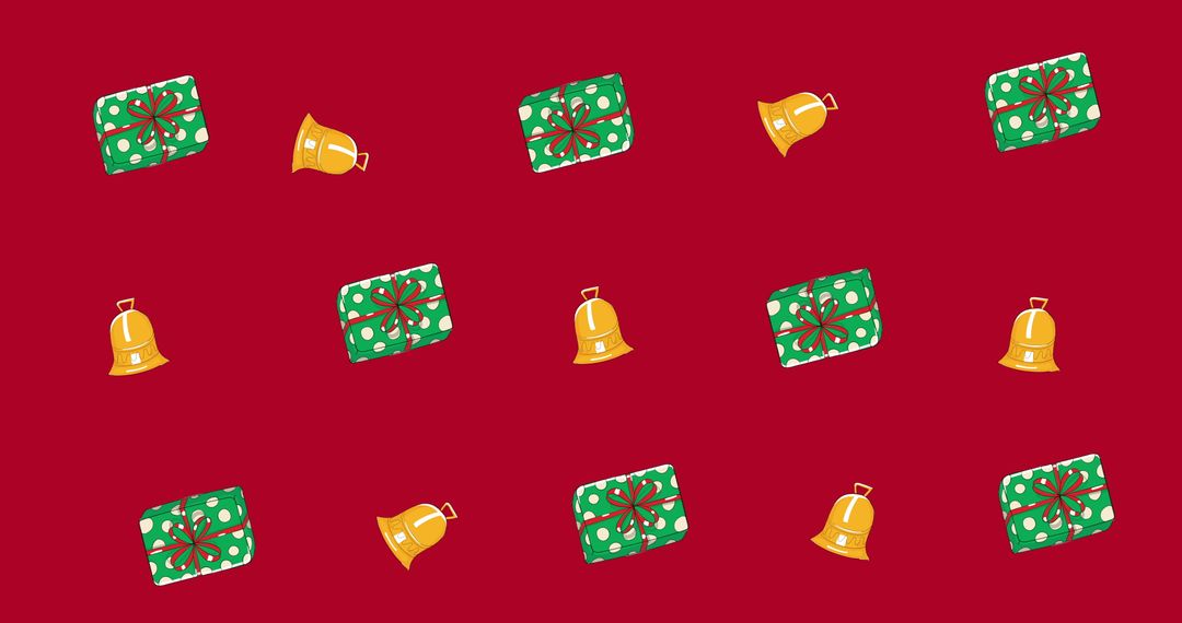 Festive Christmas Pattern with Presents and Bells on Red