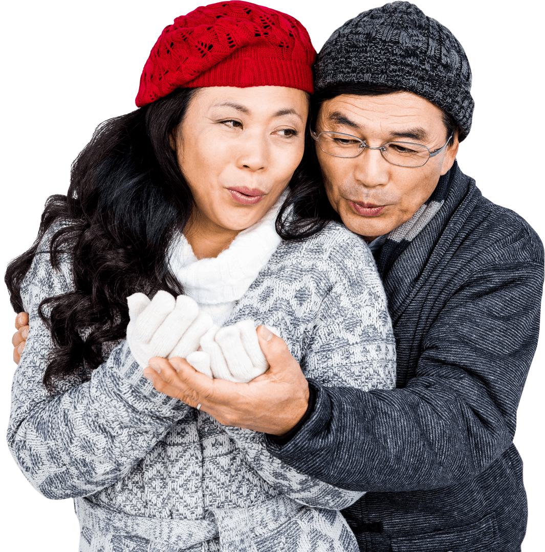 Elderly Asian Couple Embracing Warmth Together Transparent Background