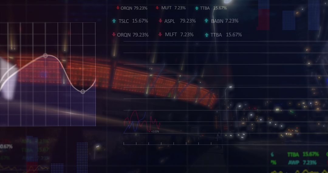 Financial Data Overlay on Night Traffic in Urban Setting