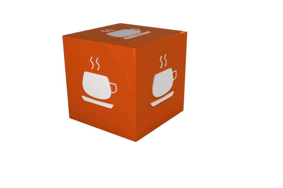 Cube with Coffee Symbol on Transparent Background