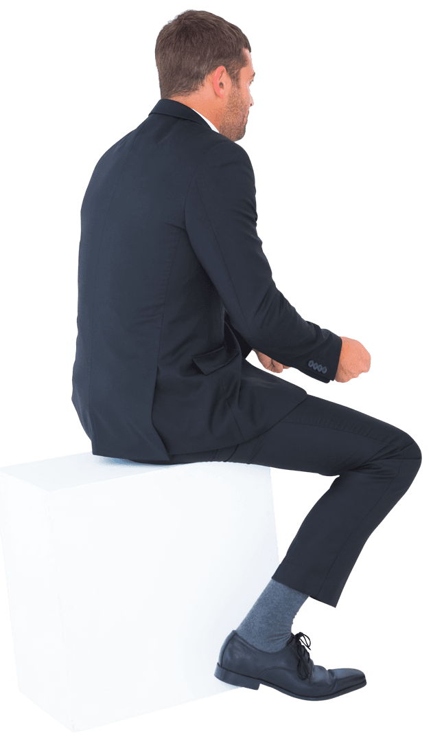 Transparent Back View Professional Businessman Sitting