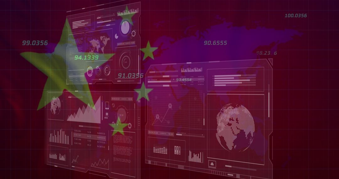 China Financial Data on Digital Display with Flag Overlay