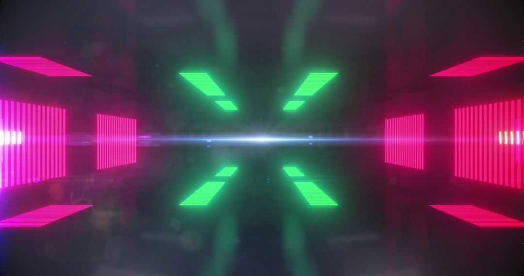 Futuristic Neon Light Pattern with Green and Pink Shapes