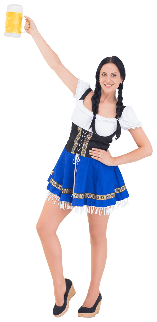 Cheerful Oktoberfest Waitress Holding Beer on Transparent Background