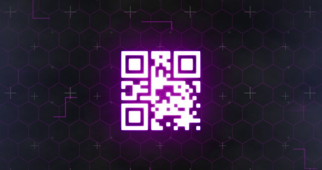 Glowing QR Code on Digital Hexagon Background