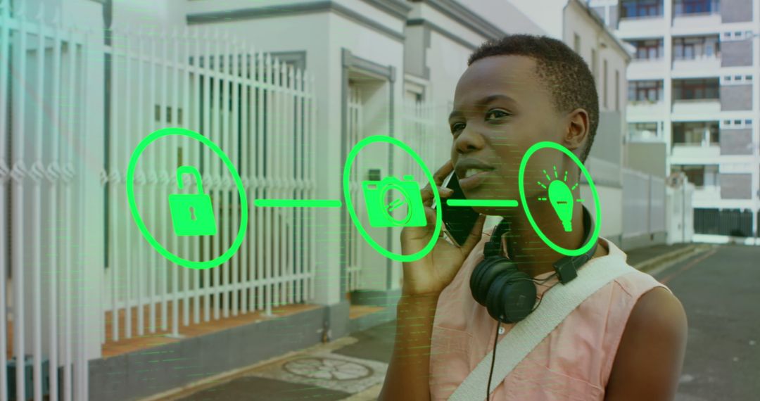 African American Woman Encounters Futuristic Flowchart Interface