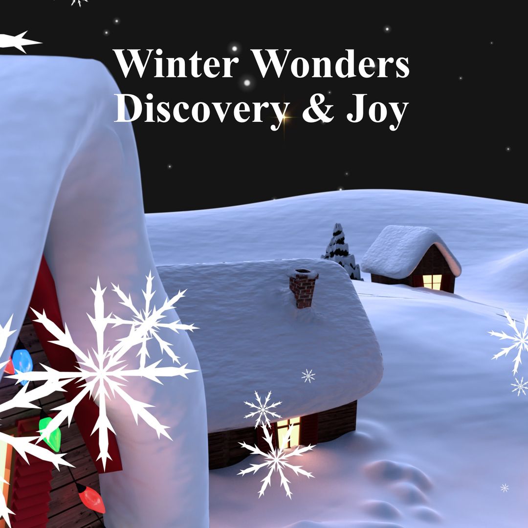 Snowy Winter Village at Night with Festive Lights