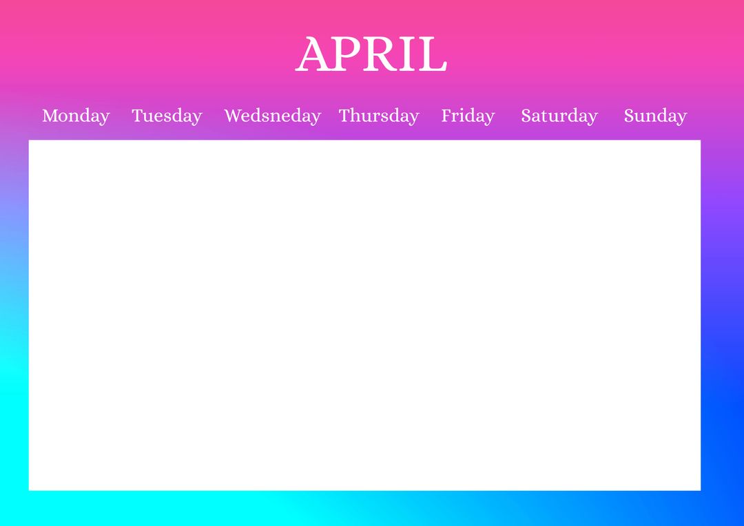 Vibrant Gradient April Calendar for Spring with Blank Space - Download Free Stock Templates Pikwizard.com