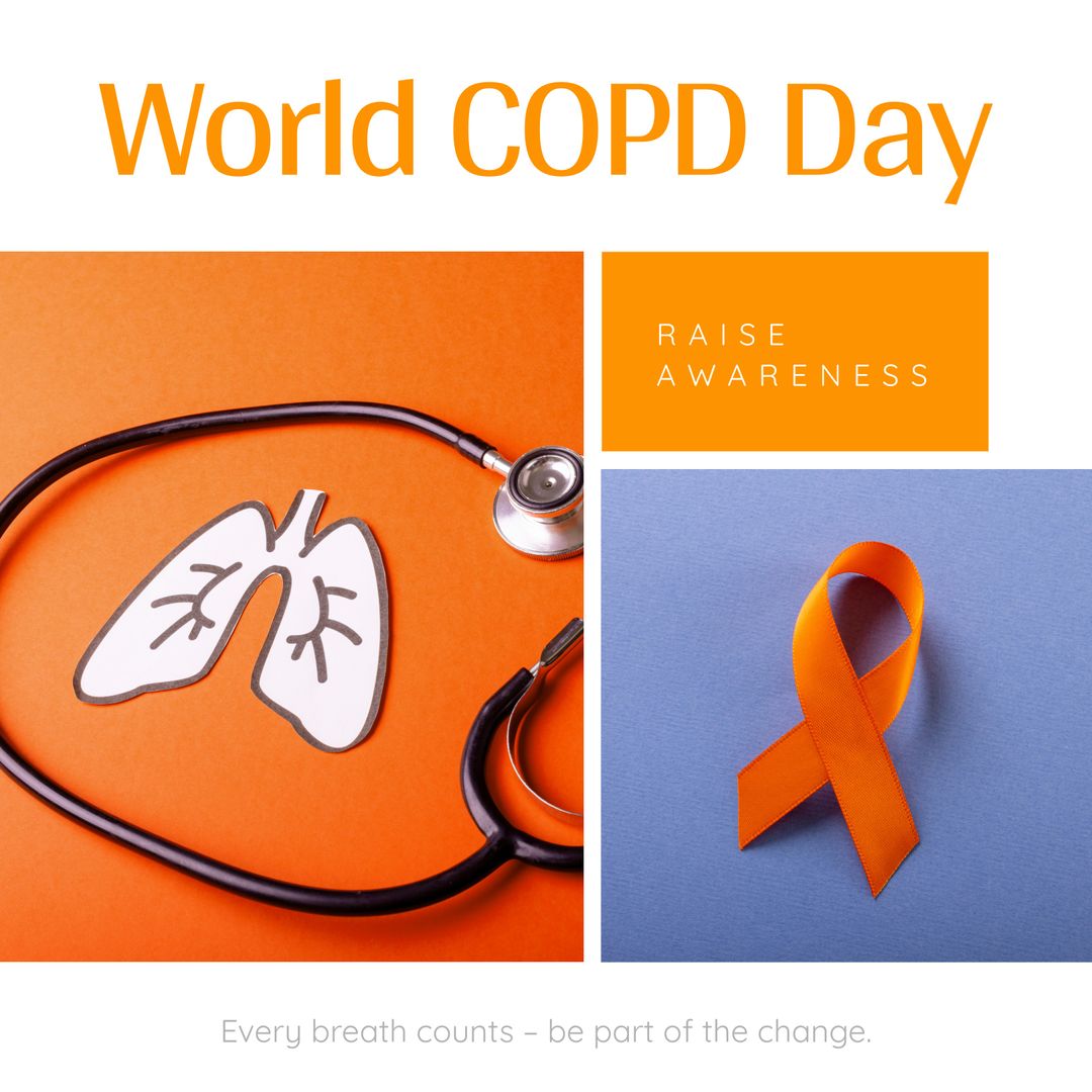 World COPD Day Awareness Ribbon with Lung Model and Stethoscope