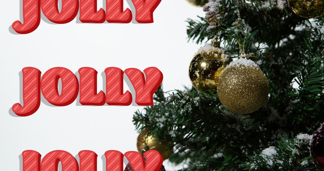 Festive Jolly Text Overlay on Decorated Christmas Tree