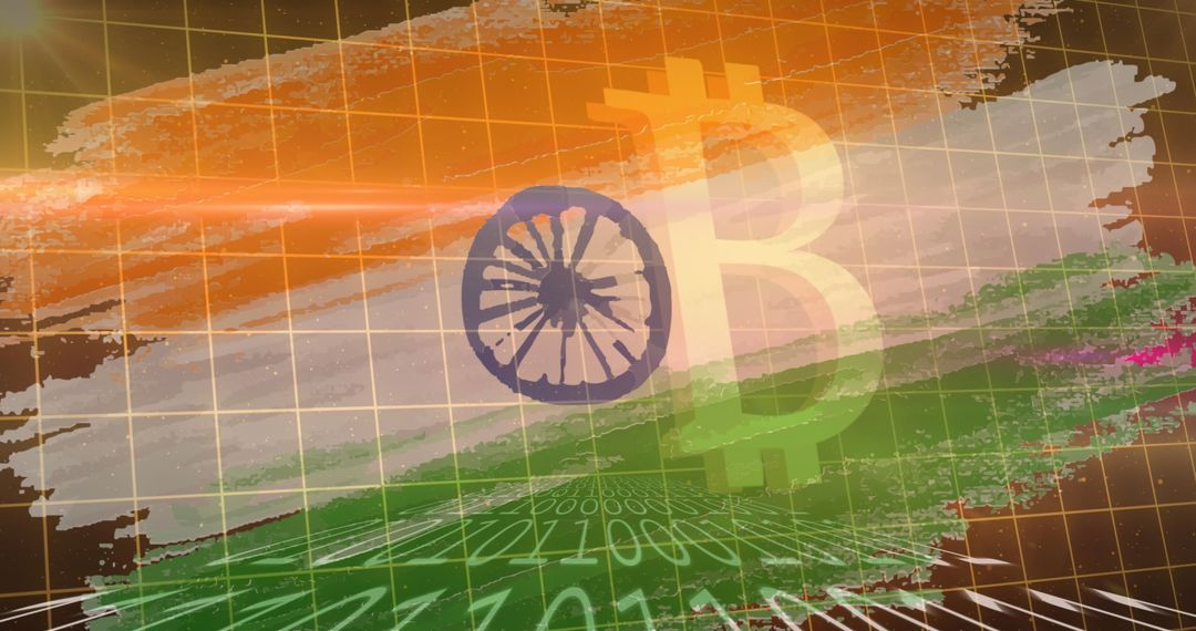 Bitcoin and Digital Coding with Indian Flag Background