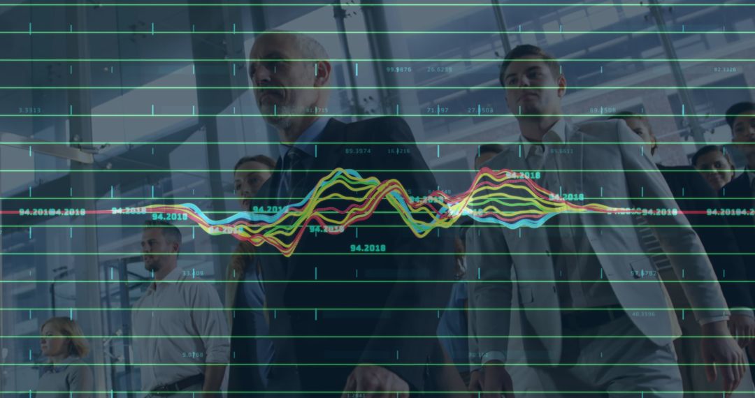 Business Professionals Overlapping with Digital Financial Data Visualization