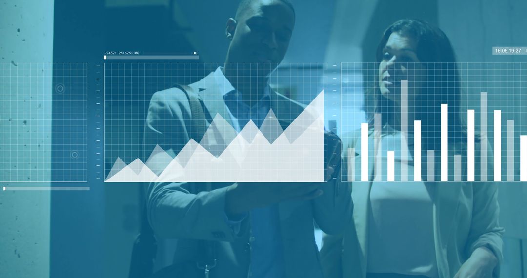 Professional Analysis with Financial Data Overlay in Modern Office