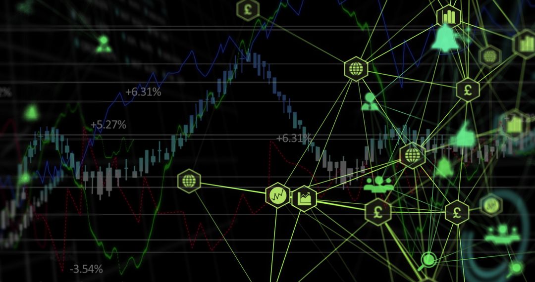 Digital Globe with Stock Market Data and Network Icons