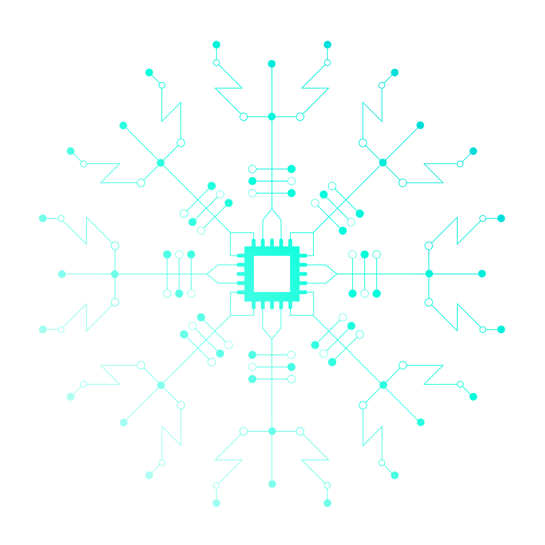 Transparent Circuit Snowflake with Chip Center and Turquoise Traces - Download Free Stock Images Pikwizard.com