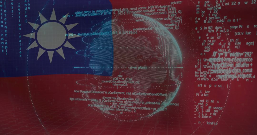 Digital Globe with Taiwanese Flag Overlay in Futuristic Setting