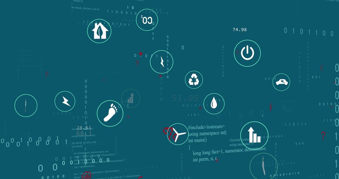 Digital Icons and Data Symbols on Blue Interface Background